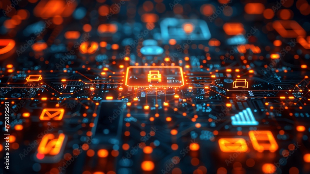 Poster a concept of the internet of things, appliance icons combined with electronic patterns