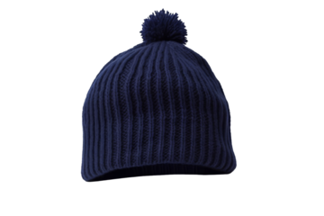 Stylish Blue Hat With Pom Pom. On a White or Clear Surface PNG Transparent Background..