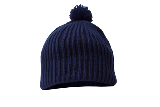 Stylish Blue Hat With Pom Pom. On a White or Clear Surface PNG Transparent Background..