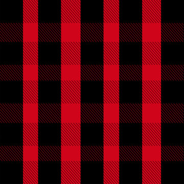 Gingham check plaid pattern consisting of red and black is used for clothing and home decoration.