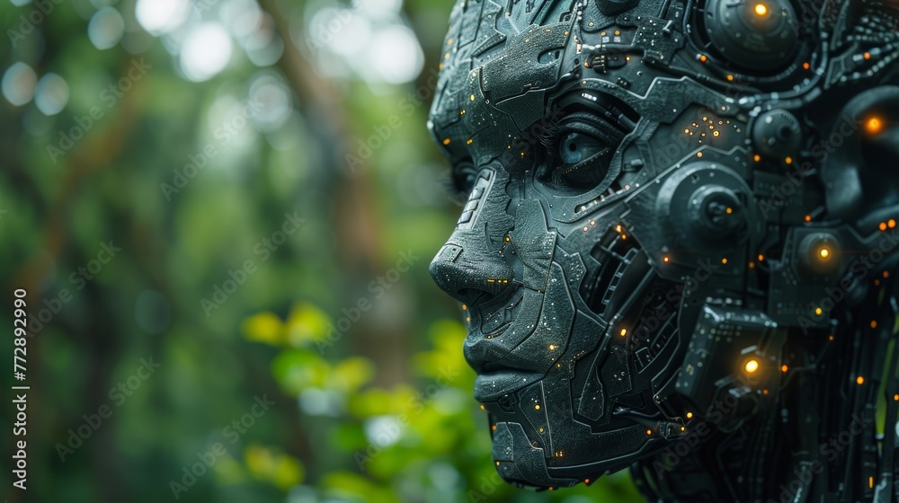 Fototapete a futuristic ai head with machine learning or machine learning concepts