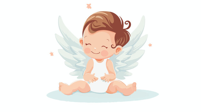 Beautiful baby angel with wings Flat vector