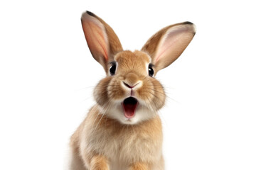 Obraz premium Brown Rabbit With Mouth Wide Open. On a White or Clear Surface PNG Transparent Background..