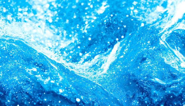 激しい波飛沫のイメージイラスト　鮮やかなブルー背景