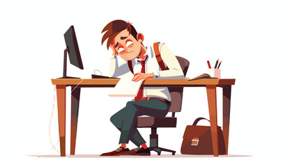Boring office man cartoon Flat vector isolated on white
