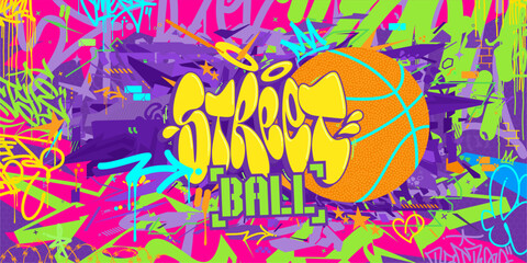 Cool Abstract Hip Hop Urban Street Art Graffiti Style Word Basketball Vector Illustration