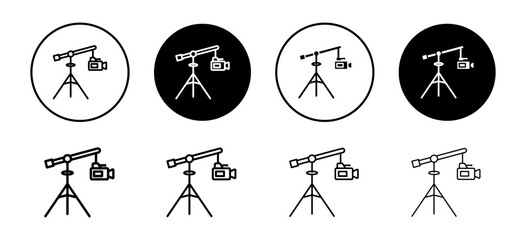 camera crane to lift and move to shoot movie or video production icon. arm crane to control heavy recording camera in multimedia industry sign. cinema crane to film shot mark © Krupal