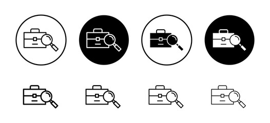 Job portal to find or search employment for graduate person icon. online job seeking applicant hiring through recruitment process by company. briefcase with magnify glass mark