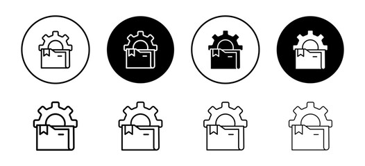 Product management of delivery shipping order icon. cargo handling service use by e commerce company. gear wheel with box package concept