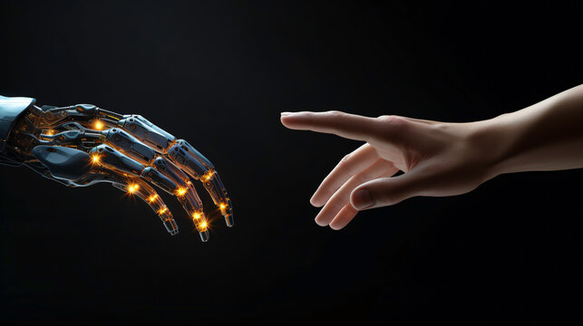 a hand reaching for a robot