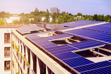 Solar Panels Roof of Modern Building in Green City. Contemporary High-rise Multifamily Residential ...