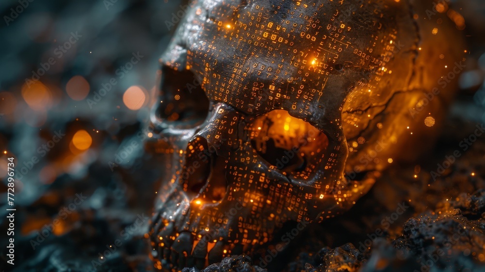 Poster Concept of computer virus or hacker combined with programming script