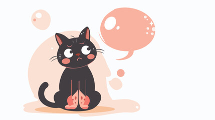 Cartoon cat crying with thought bubble Flat vector 