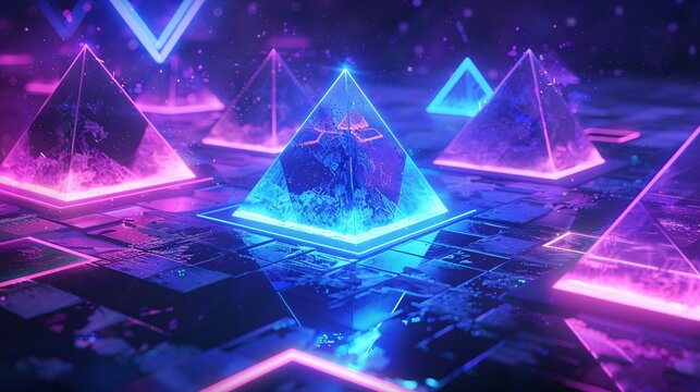 Pink and Blue Neon Triangle Pyramid A Futuristic, Colorful, and Eye-Catching Design for Monthly Events and Trendy Themes Generative AI