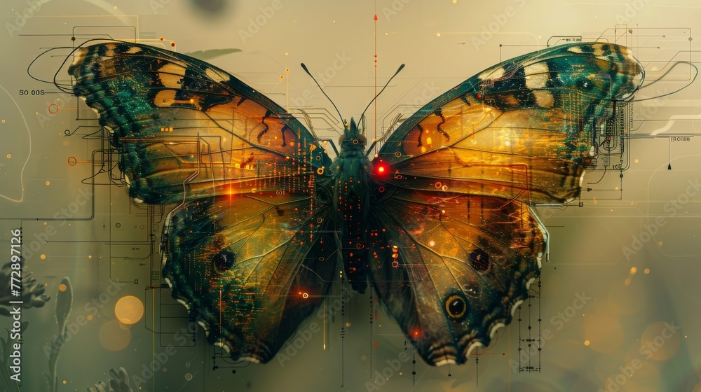 Fototapete Combining a butterfly shape with an electronic pattern