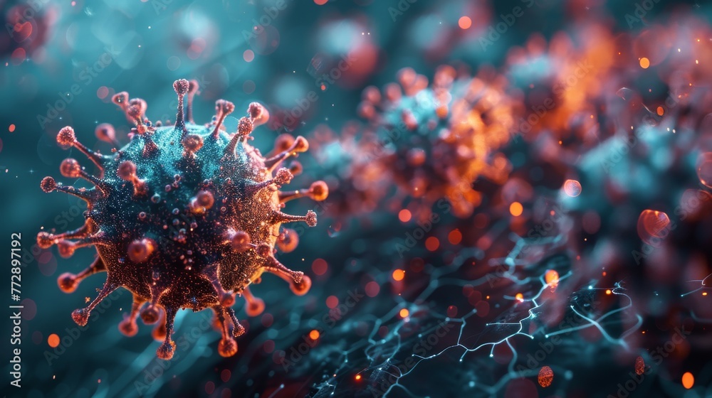Aufkleber the graphic shows a wireframe of a virus with elements
