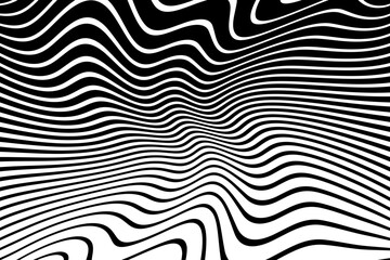 Wavy Lines Op Art Pattern with 3D Illusion Effect. Abstract Black and White Texture. - 772897546