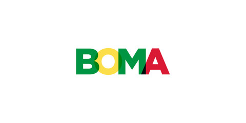 Boma in the Congo emblem. The design features a geometric style, vector illustration with bold typography in a modern font. The graphic slogan lettering.