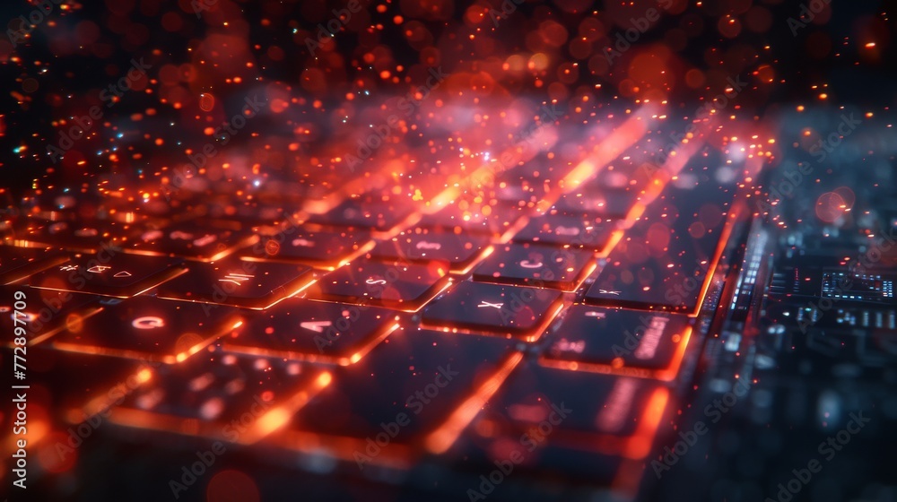 Poster Concept of web development technology, graphic of computer notebook with futuristic digital element