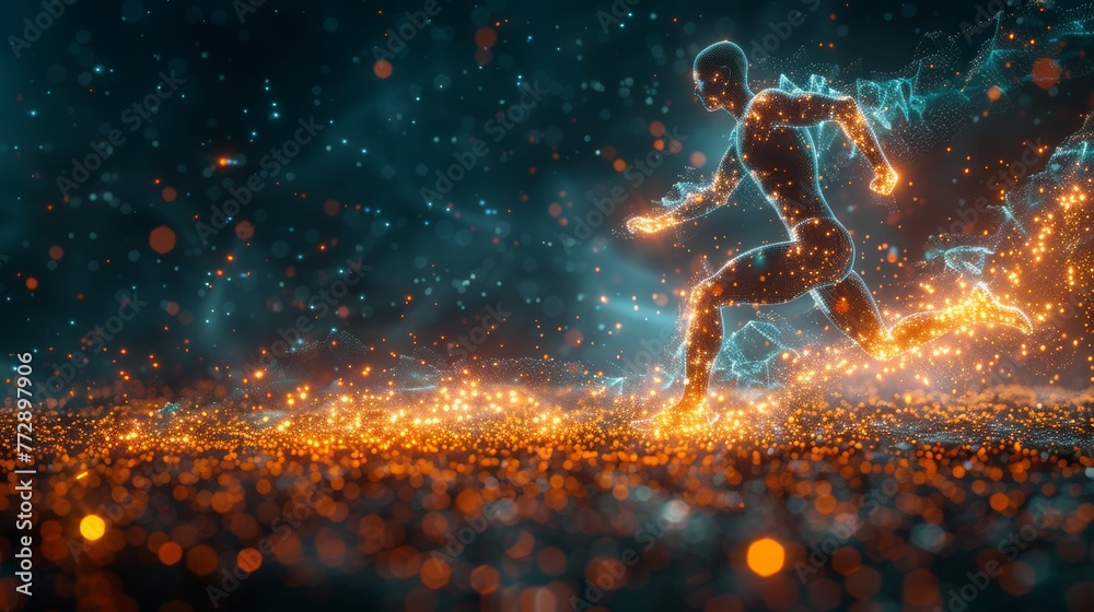 Poster Polygon runner with futuristic elements, based on sport science technology...