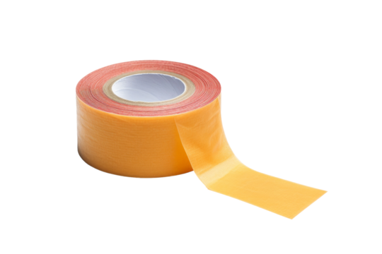 Roll of Yellow Tape on White Background. On a White or Clear Surface PNG Transparent Background..