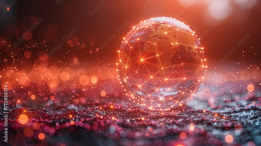 Aufkleber The concept of communication technology or global network is represented by a globe combined with an electronic pattern.