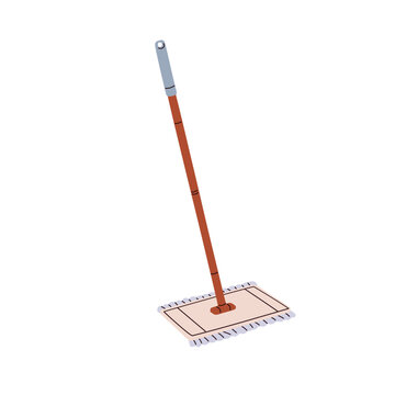 recommend clip art: Clean floor mop with stick handle. Cleaning tool, washing rag, dust wiper, brush on pole. Housework, housecleaning item icon. Flat graphic vector illustration isolated on white background