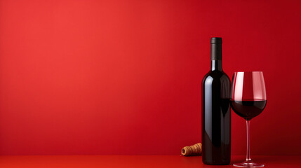 a bottle of wine and a glass of wine - obrazy, fototapety, plakaty