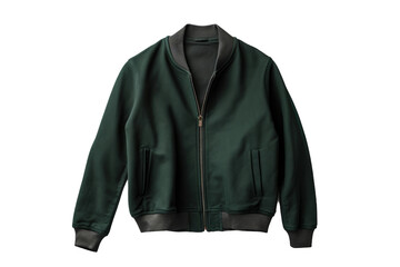 Stylish Green Bomber Jacket With Zipper. On a White or Clear Surface PNG Transparent Background..