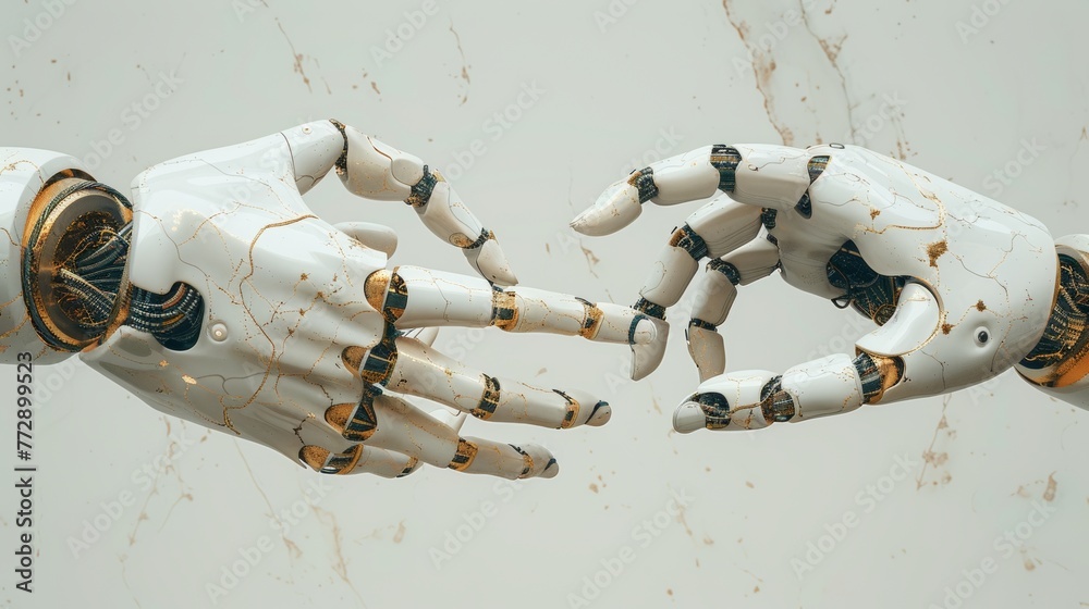 Aufkleber Concept of machine learning or innovation technology, graphic of robot hands reaching out to each other