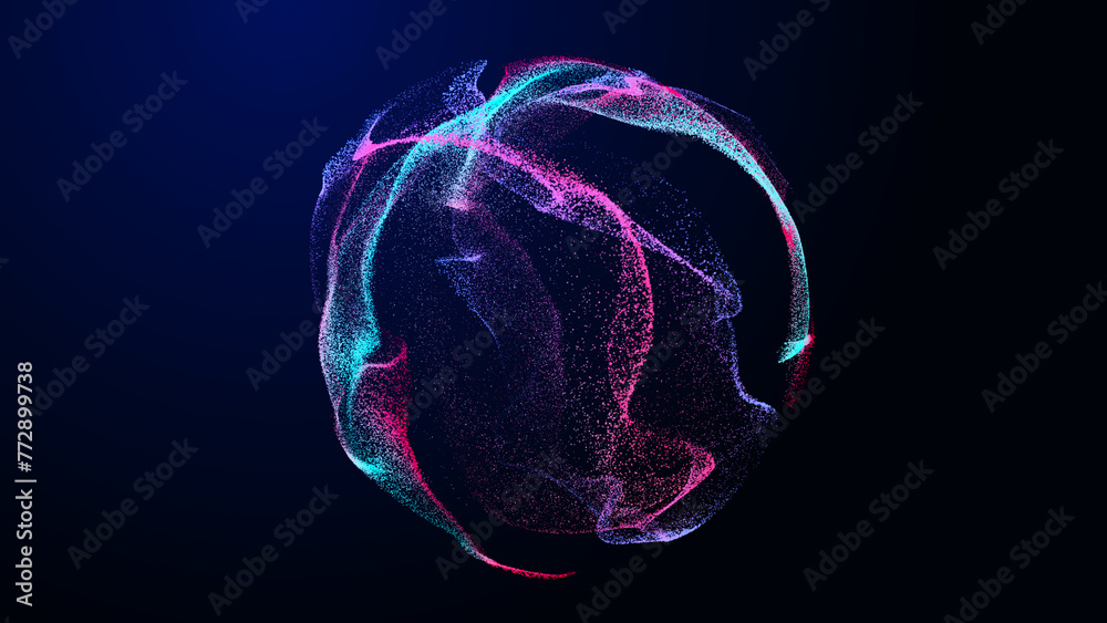 Poster collection of bright dots on a dark background. abstract sound wave of particles. data network. 3d r