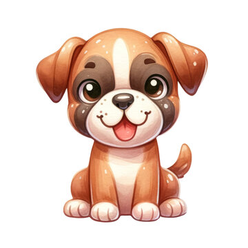Watercolor cute Boxer. Cute dog breed. Dog days concept.