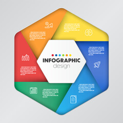 Vector hexagon infographic colorful business template with 6 step. Template for presentation.
