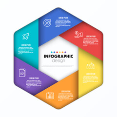 Vector colorful hexagon infographic business template with 6 step. Template for presentation.