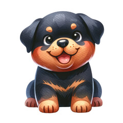 Watercolor cute Rottweiler. Cute dog breed. Dog days concept.