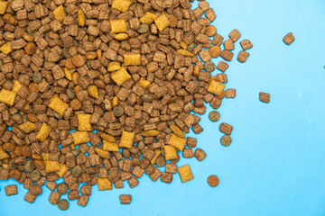 Dry food for kittens and cats close-up. A complete cat diet