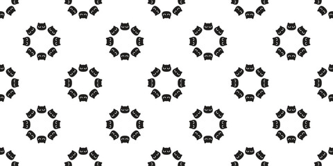 cat seamless pattern face round vector black kitten head calico munchkin neko pet cartoon doodle gift wrapping paper tile background repeat wallpaper illustration isolated design - obrazy, fototapety, plakaty