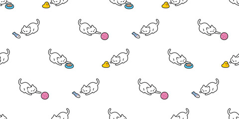 cat seamless pattern kitten playing toy neko footprint calico munchkin pet vector cartoon doodle gift wrapping paper tile background repeat wallpaper illustration isolated design