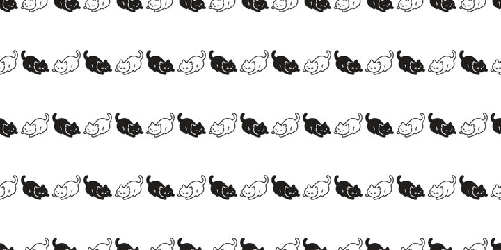 cat seamless pattern kitten black white neko calico munchkin pet vector cartoon doodle gift wrapping paper tile background repeat wallpaper illustration isolated design