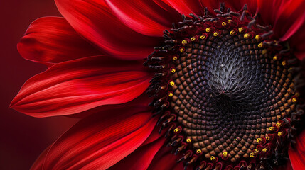 Zbliżenie na kwiat czerwonego słonecznika - obrazy, fototapety, plakaty