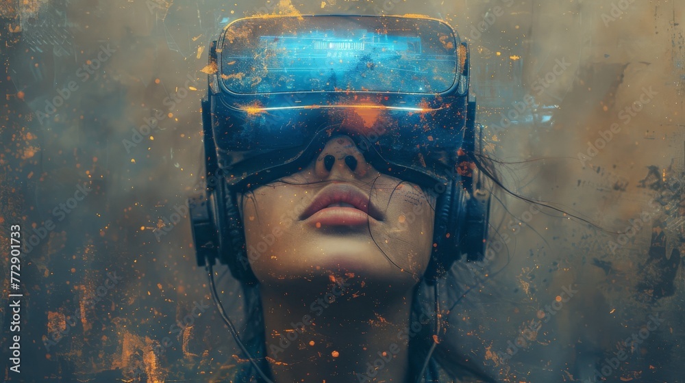 Aufkleber an image of a user interacting with the metaverse using vr head-mounted devices