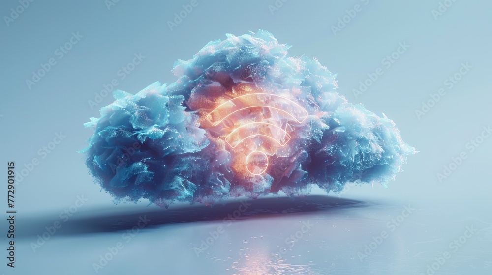 Aufkleber Conceptual visual of mobile technology or cloud computing, showing a futuristic device with a wifi symbol and a mobile application.