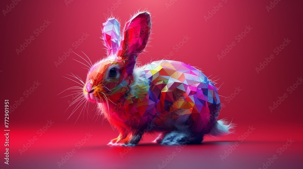 Sticker An illustration of a colorful low poly rabbit with traditional Chinese elements represents the rabbit in the Chinese zodiac