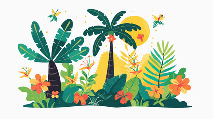 Cute vector banner with tropical landscape  tree