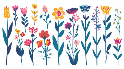 Decorative flower icons in flat style. Spring plant