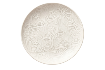 White Plate With Swirl Designs. On a White or Clear Surface PNG Transparent Background..