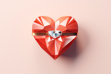 Cubist interpretation of gemstone elegance Top View of Luxury 3D gift box heart with Ribbon. Ai generated