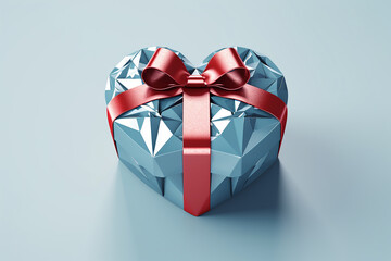 Cubist interpretation of gemstone elegance Top View of Luxury 3D gift box heart with Ribbon. Ai generated