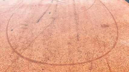 Close Up of Red Surface With Circle Drawn. Background, texture, pattern, place for text, floor, rubber