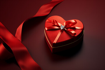 Gemstone Elegance Unveiled Top View of Luxury 3D gift box heart with Ribbon. Ai generated